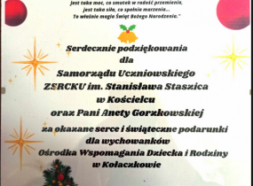 ZSRCKU - Podziękowania dla samorządu uczniowskiego